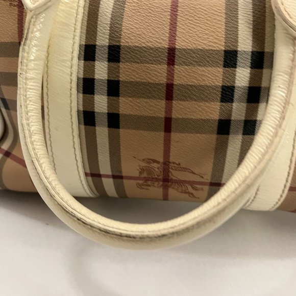 BURBERRY HAYMARKET PATENT COLOURS MEDIUM CHATTON CHECK TOTE WHITE - Picture 11 of 16